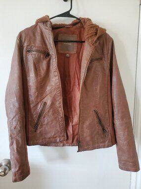 Maurices Hooded Brown Leather Jacket